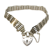 Sterling Silver Gate Link Heart Lock Clasp Charm Bracelet Vintage Birmingham