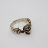 Sterling Silver Skull & Wings Biker Style Band Ring Vintage c1970 Size Z 1/2