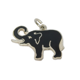 TLM Sterling Silver Black Enamel Elephant Lucky Charm Pendant Antique c1930