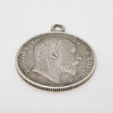 King Edward VII Sterling Silver One Rupee Coin Pendant Fob Antique 1905