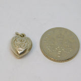 Sterling Silver Patterned Small Puff Heart Charm Pendant Vintage c1970