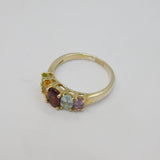 Sterling Silver Multi-Colour Gemstone Dress Band Ring Vintage c1970 Size P 1/2