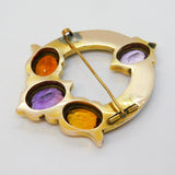 Scottish Victorian Large 9ct Gold, Agate, Citrine, Amethyst Kilt Brooch Antique