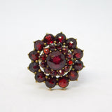 20th Century Austro-Hungarian Silver Gilt Bohemian Garnet Floral Ring Antique