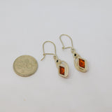 Pair of Sterling Silver Baltic Amber Deco Style Hook Drop Earrings Vintage c1970