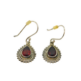 Pair of Sterling Silver Peardrop Garnet Boho Style Drop Earrings Vintage c1970
