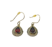 Pair of Sterling Silver Peardrop Garnet Boho Style Drop Earrings Vintage c1970
