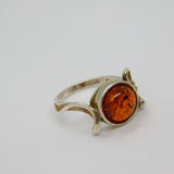 Sterling Silver Round Baltic Amber Studio Style Ring Modern c1990 Size M 1/2