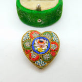 Italian Gilt Metal Micro Mosaic Heart Shaped Brooch Pin Antique c1930