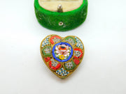 Italian Gilt Metal Micro Mosaic Heart Shaped Brooch Pin Antique c1930