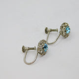Edwardian Pair of Sterling Silver Blue Paste Screw Back Earrings Antique c1910