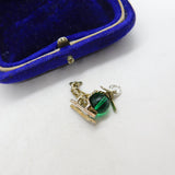 Sterling Silver Green Glass Set Helicopter Charm Pendant Vintage c1970