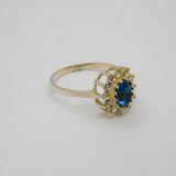 Sterling Silver Blue & White Paste Cluster Dress Band Ring Vintage c1990 Size N