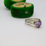 Sterling Silver Purple Crystal Heart Multi-Strand Ring Vintage c1970 Size O