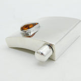 Baltic Sterling Silver & Natural Amber Set Modernist Hip Flask Vintage c1970s