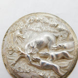19th Century Cast Sterling Silver Stag Hunting Circular Plaque Antique