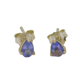 Pair of Sterling Silver Tanzanite Peardrop Minimal Stud Earrings Vintage c1990