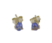 Pair of Sterling Silver Tanzanite Peardrop Minimal Stud Earrings Vintage c1990