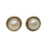 Pair of Sterling Silver Round Set Pearl Stud Earrings Contemporary c1990