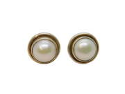 Pair of Sterling Silver Round Set Pearl Stud Earrings Contemporary c1990