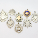 Job Lot of Antique Sterling Silver Fob Medals inc. Gold Fronts, Enamel 69g