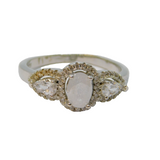 Sterling Silver Crystal Quartz & Spinel Set Dress Ring Vintage c1970 Size Q 1/2