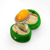 Sterling Silver Baltic Butterscotch Amber Statement Ring Vintage c1970 Size N
