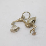 Sterling Silver Stork & the Baby Charm Pendant Vintage c1970