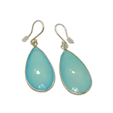 Pair of Sterling Silver Aqua Chalcedony Peardrop Hook Earrings Modern c2000