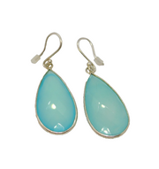 Pair of Sterling Silver Aqua Chalcedony Peardrop Hook Earrings Modern c2000