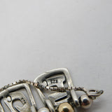 Sterling Silver & Gold Beaded Ornate Panel Chain Necklace Vintage c1970