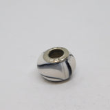 Sterling Silver Black & White Patterned Charmbead For Bracelet Vintage c2000