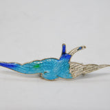 Sterling Silver & Enamel Swallow Brooch Pin Antique c1920 AF Art Deco