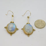 Pair of Sterling Silver Cabochon Moonstone Long Dangly Earrings Vintage c1970