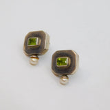 Pair of Sterling Silver Peridot & Pearl Studio Stud Earrings Vintage c1970