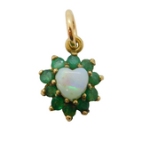 9ct Yellow Gold, Emerald & Heart-Cut Opal Drop Pendant Vintage c1970s