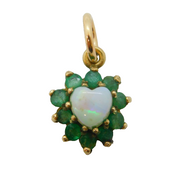 9ct Yellow Gold, Emerald & Heart-Cut Opal Drop Pendant Vintage c1970s