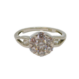 Sterling Silver CZ Flower Cluster Dress Band Ring Vintage c1990 Size Q 1/2