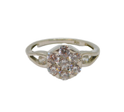 Sterling Silver CZ Flower Cluster Dress Band Ring Vintage c1990 Size Q 1/2