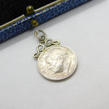 Sterling Silver USA Roosevelt Dime Coin Charm Pendant Antique 1946 WWII-Era