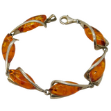 Sterling Silver & Baltic Amber Floral Pattern Bracelet Vintage c1970s