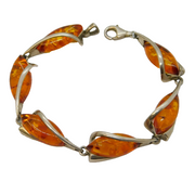 Sterling Silver & Baltic Amber Floral Pattern Bracelet Vintage c1970s