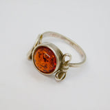 Sterling Silver Round Baltic Amber Studio Style Ring Modern c1990 Size M 1/2