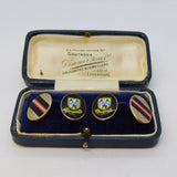 Victorian Boxed Yellow Metal Enamel Crested Cufflinks Antique c1890