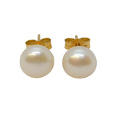 9ct Yellow Gold & Pearl Set Stud Earrings Vintage c1970s