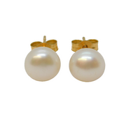 9ct Yellow Gold & Pearl Set Stud Earrings Vintage c1970s