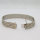 Sterling Silver Woven Effect Textured Box Clasp Bracelet Contemporary c1990