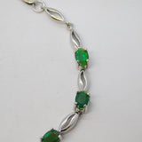 Sterling Silver & Green Opal Set Tennis Bracelet Vintage c1990s