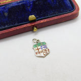 Sterling Silver and Enamel Travel Shield Charm Pendant Vintage c1970