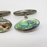 Pair of Gents Sterling Silver Abalone Set Cufflinks Vintage c1970